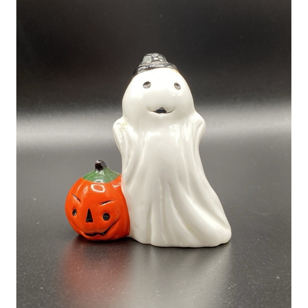Vintage Halloween Porcelain 3" Ghost Jack O Lantern Figurine Treasure Masters